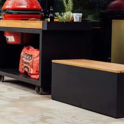 Banc Acier Laqué Noir Et Bois De Teck - Ofyr -Foyer Extérieur Pour Barbecue banc noir teck 2020000022336 3
