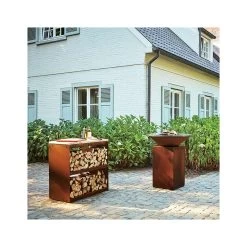Meuble Dressoir Range-bois Acier Corten - Ofyr -Foyer Extérieur Pour Barbecue dessoir ofyr range bois brasero 7430440898852 2