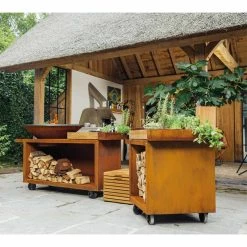 Brasero Plancha Island Corten PRO 100 Bois De Teck + Housse - Ofyr -Foyer Extérieur Pour Barbecue ofyr island pro 100 teck 2020000022121 2