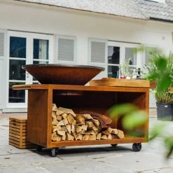 Brasero Plancha Island Corten PRO 100 Bois De Teck + Housse - Ofyr -Foyer Extérieur Pour Barbecue ofyr island pro 100 teck 2020000022121 3
