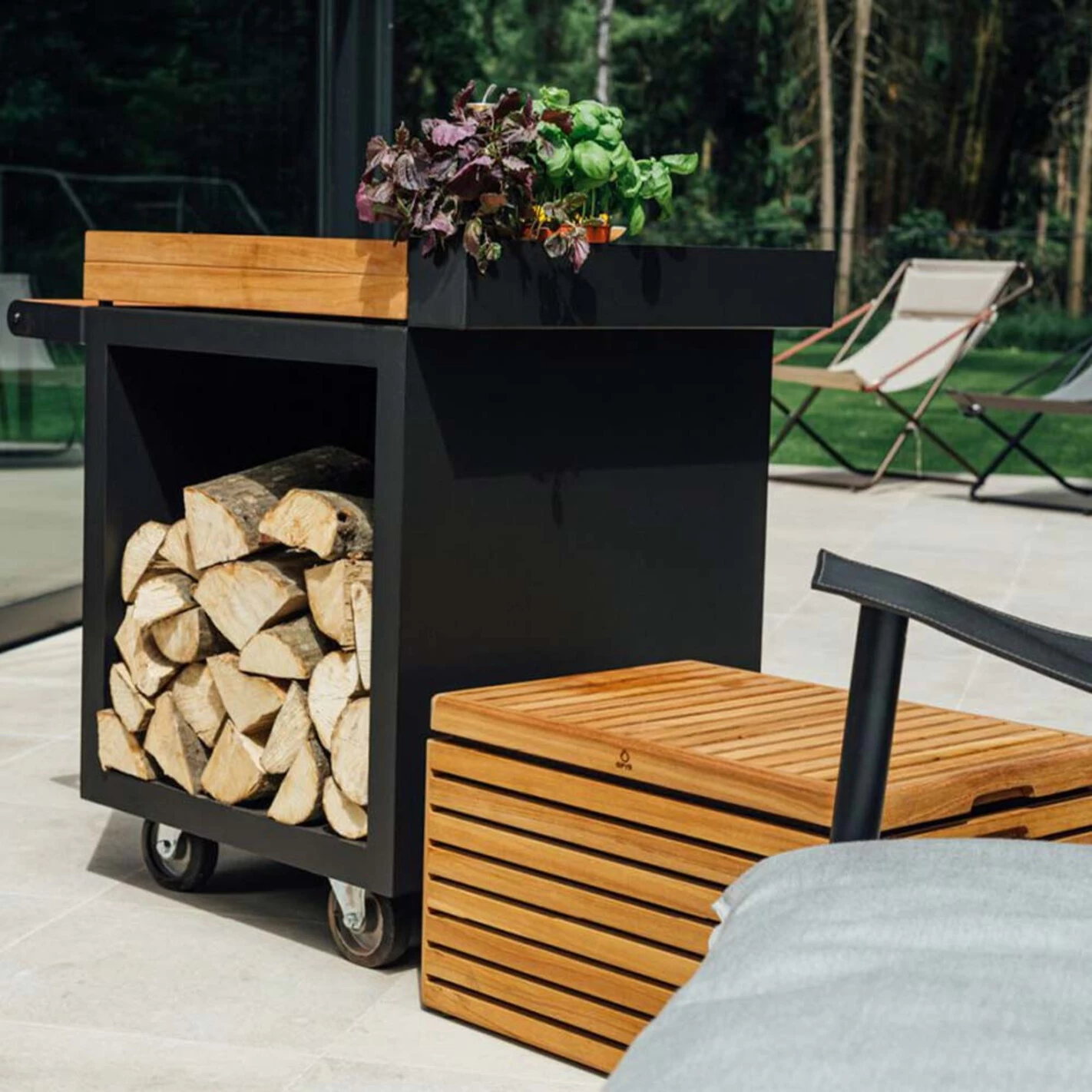 Table Mise En Place Noire Pro 65 Bois De Teck - Ofyr 2 Table Mise En Place Noire Pro 65 Bois De Teck - Ofyr – Image 2